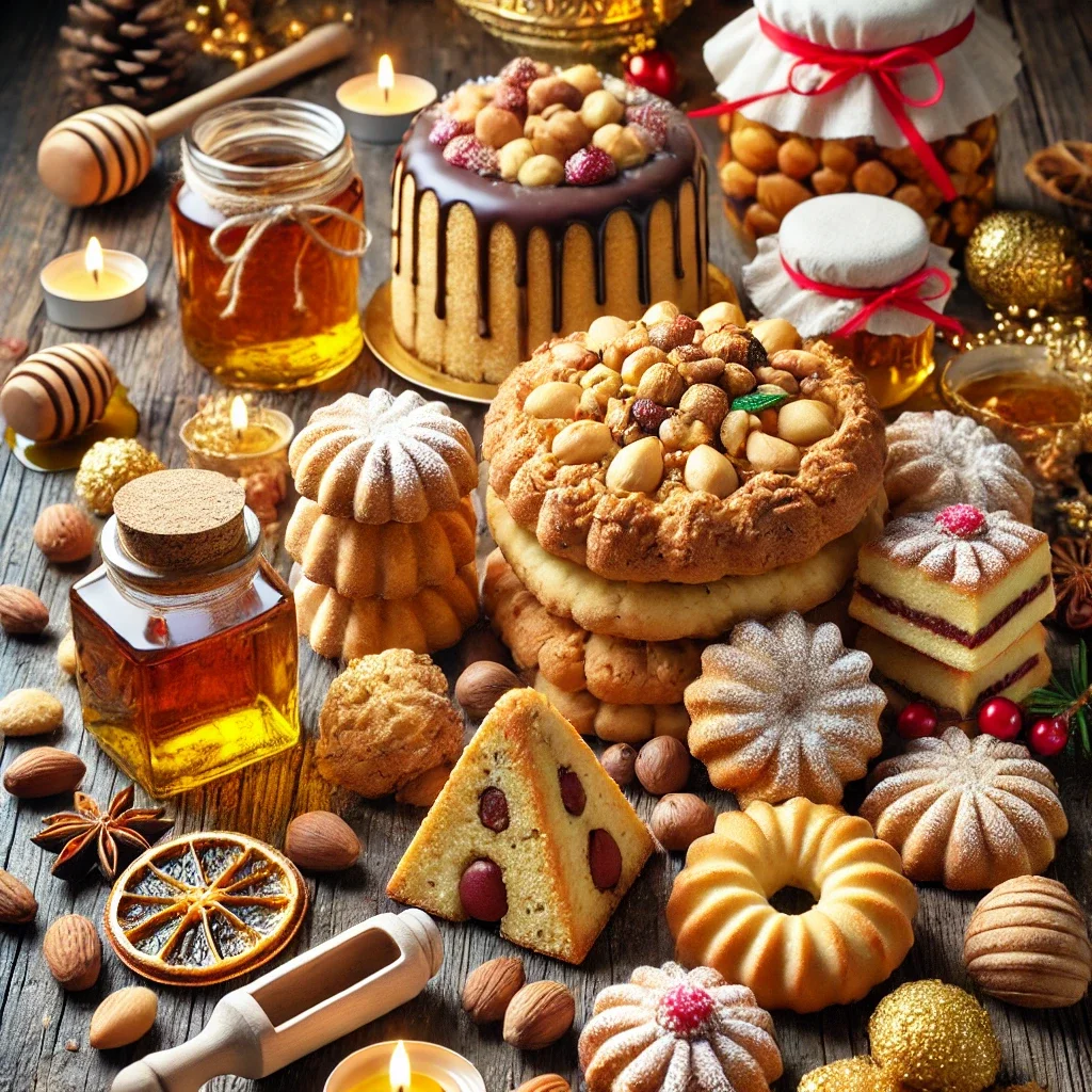 Traditional Epiphany sweets from Italy, including cavallucci, pinza veneta, and honey-based desserts.