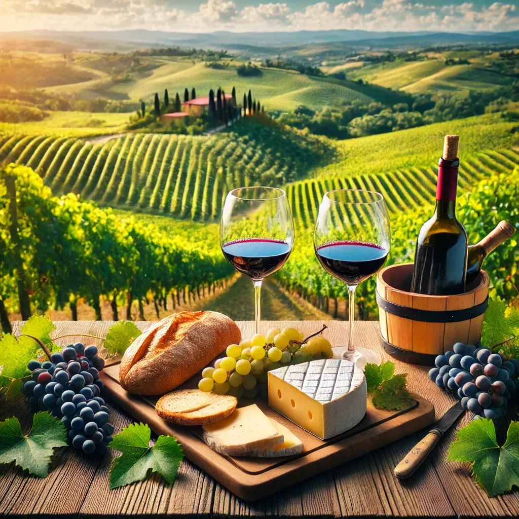 A wine tasting experience in a picturesque vineyard between Siena and San Gimignano.