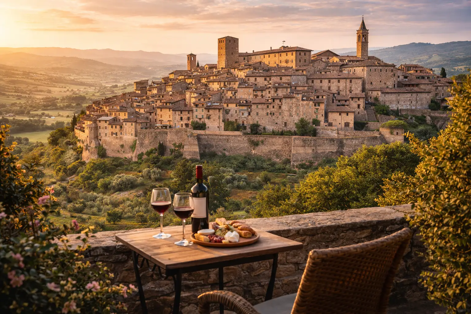 panorama del borgo medievale di Anghiari in provincia di Arezzo con case in pietra e colline toscane
